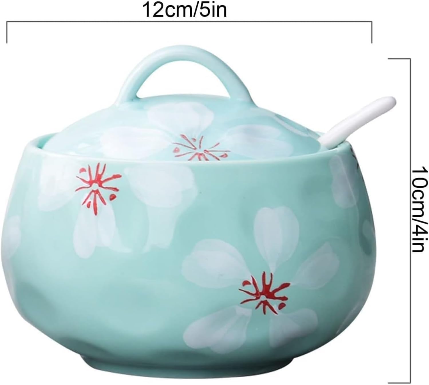 Sugar bowl,Sugar bowl,Ceramic Sugar Pot with Lid, Solid Print Pattern Sugar Bowl with Spoon, Porcelain Spice Jar, Kitchen Decoration Storage(Blue)