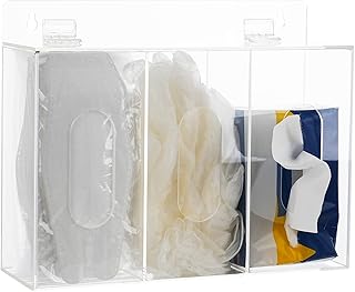 Anjetan Face Mask Dispenser 3 Compartment Acrylic Gloves Holder Hygiene Station with Lidï¼ŒWall Mounted Glove Dispenserï¼ŒShoe Cover and Hairnet Dispenser 11.81 x 3.74 x 9.45â€™â€™