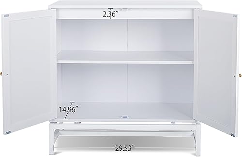 Miniatura 3 de Aparador de ratán natural de 2 puertas con estantes ajustables, gabinete de buffet con puertas de ratón y patas de metal, muebles de madera para