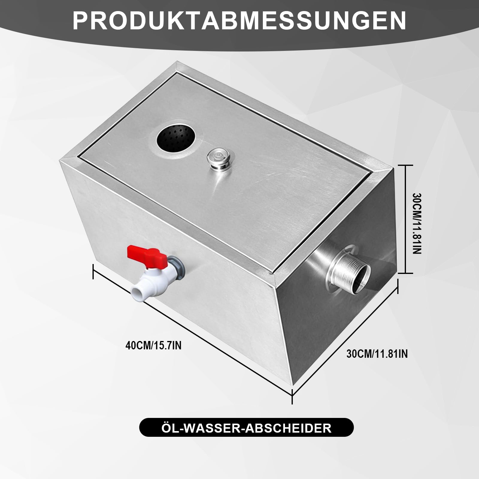 Separador de grasa de acero inoxidable 36L para cocina y restaurante | Con filtro de cuatro pasos, 40 x 30 x 30 cm, compacto y eficaz contra la grasa