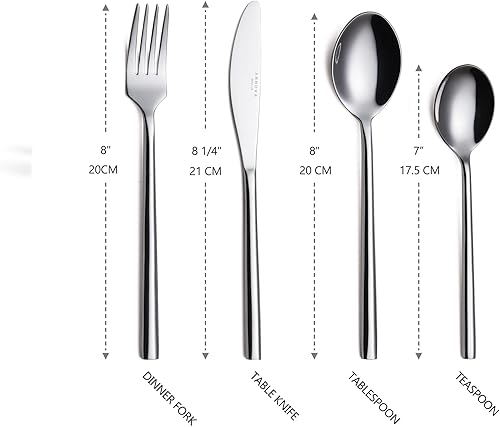 Miniatura 9 de Annova Juego de 24 cubiertos de acero inoxidable forjado de alta calidad, 6 tenedores, 6 cuchillos, 6 cucharas de cena, 6 cucharas de postre,