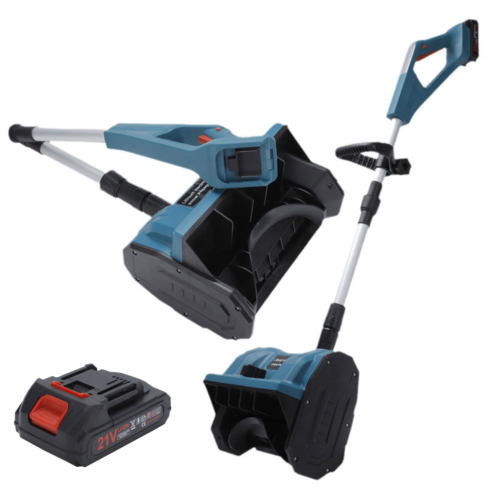 Pala de nieve eléctrica inalámbrica plegable, empujador de nieve de mano con varilla telescópica y para limpiar cubiertas, patios, aceras y escalones