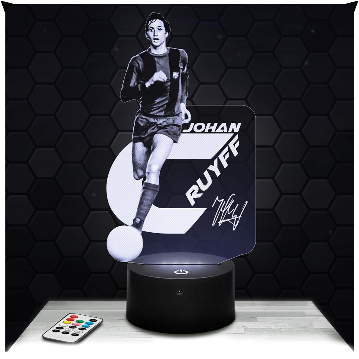 Lampephoto.fr - Johan Cruyff Football 3D Lamp, Night Light 3D LED Illusion Lamp, Football Player, Sports Object Athlete, Gift idea for Sporty Men, Night Light for Children's Bedroom, Gift idea