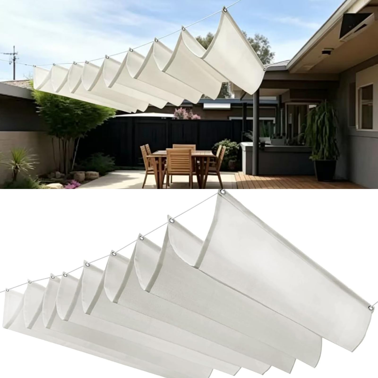 Maska Przeciwsłoneczna Z Materiału 110x260cm Regulowany Na Zamówienie Rozwijany Żagiel Przeciwsłoneczny Z Oczkami I Sznurkiem Do Ogrodu Zewnętrznego, Patio, Trawnika, Biały