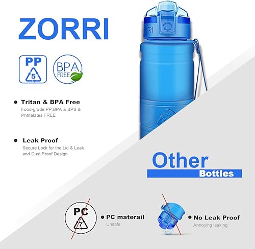 Miniatura 4 de Botella de agua deportiva Zorri, 400500700ml1L, sin BPA, a prueba de fugas, ligera, botellas Tritan para exteriores, camping, ciclismo, fitness,