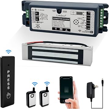 2.4GHz WiFi Access Control 400lb Holding Force Electic Magnetic Door Lock System Kit with Remote and Smartphone app Control, paired with Wireless Slim Push Switch Electric Magnetic Lock kit