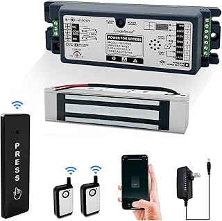 2.4GHz WiFi Access Control 400lb Holding Force Electic Magnetic Door Lock System Kit with Remote and Smartphone app Control, paired with Wireless Slim Push Switch (Electric Magnetic Lock kit)
