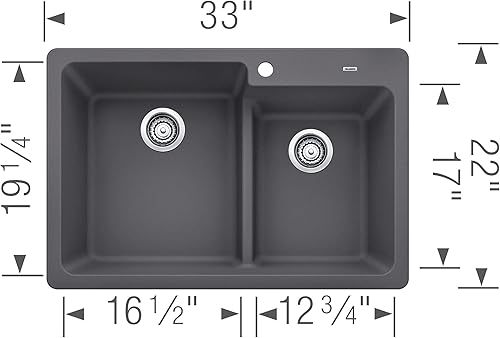 Miniatura 6 de Blanco 442092 Grandis - Fregadero de cocina de 33 pulgadas con doble lavabo o empotrado, color blanco