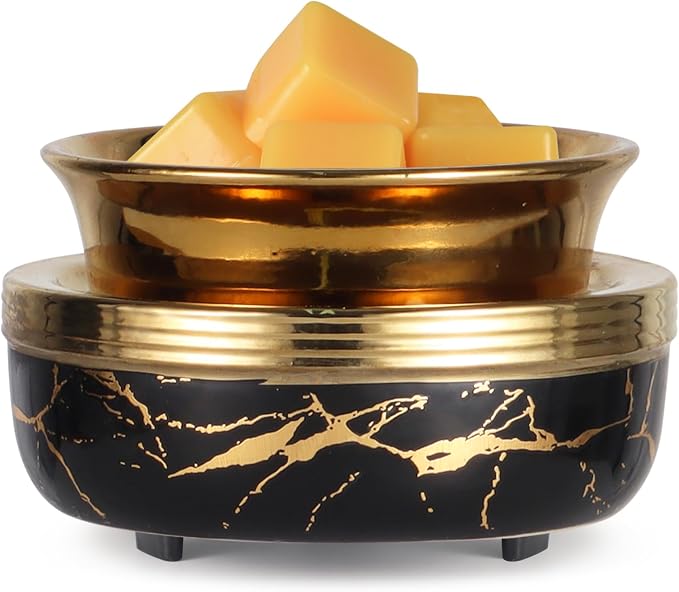 mocosa Ceramic Wax Melt Warmer Candle Warmer 3-in-1 Wax Warmer for Scented Wax Burner Electric Melter as Gifts for Mom Grandma Women（Black Gold）