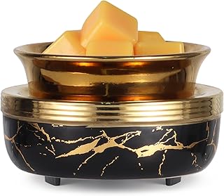 mocosa Ceramic Wax Melt Warmer Candle Warmer 3-in-1 Wax Warmer for Scented Wax Burner Electric Melter as Gifts for Mom Grandma Women（Black Gold）