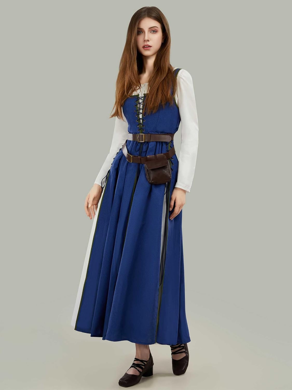 Medieval Renaissance Dress Retro Viking Fake Two Piece Dress with Wasit Bag - Image 5