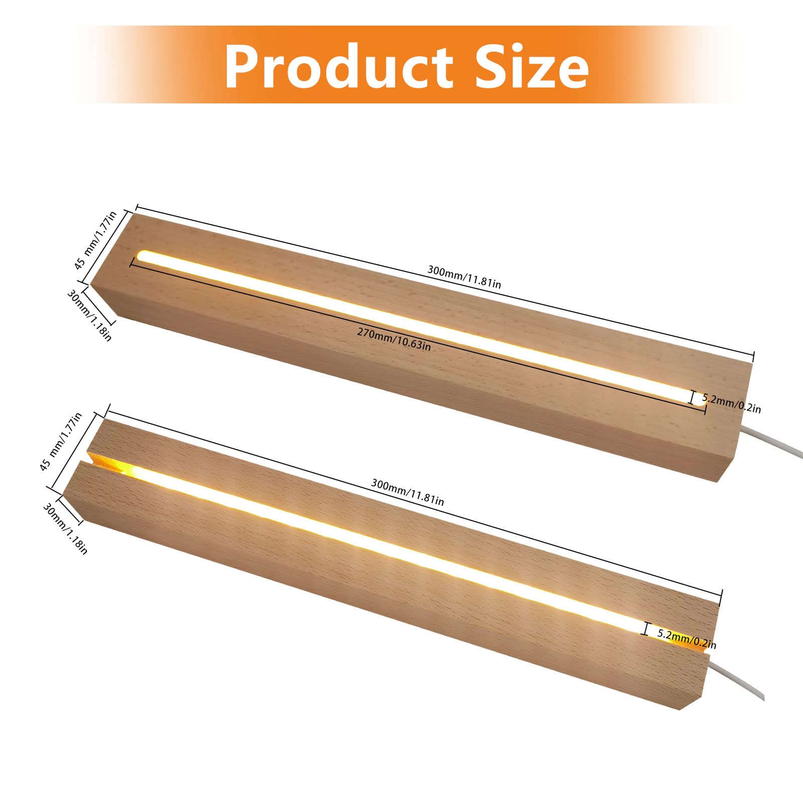 CDIYTOOL LED Lights Display Base, 2 Pack Wooden Lighted USB LED Light Base Stand Desktop Display Base With 2PCS Acrylic Sheets For DIY Acrylic Plate (Warm Light-1