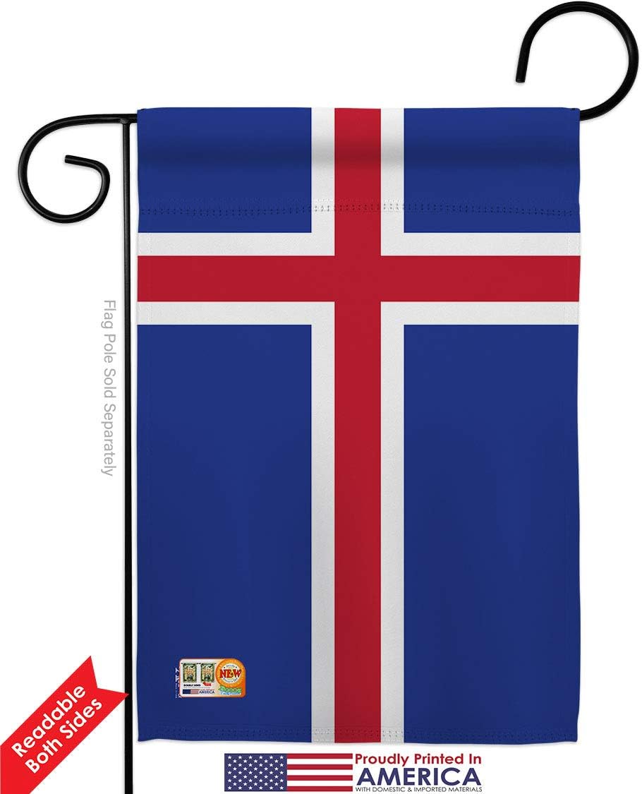 Iceland Garden Flag Set with Stand Regional Nationality Nation International World Country Particular Area Small Decorative Gift Yard House Banner Double-Sided Made In USA 13 X 18.5