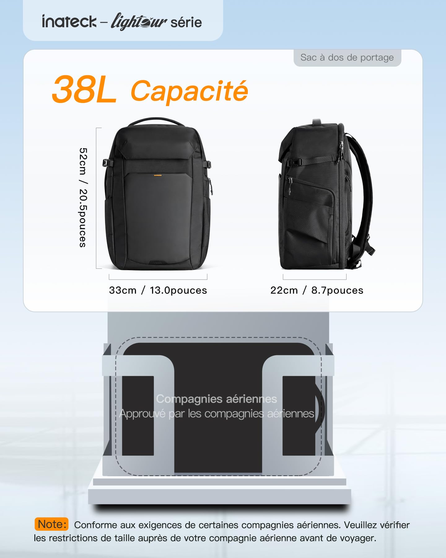 Inateck 38L Sac à dos de Voyage Femme&Homme TSA-friendly Bagages à main pour Ordinateur portable 17 pouces, avec compartiment à chaussures séparé pour Affaires et Randonnée, Noir