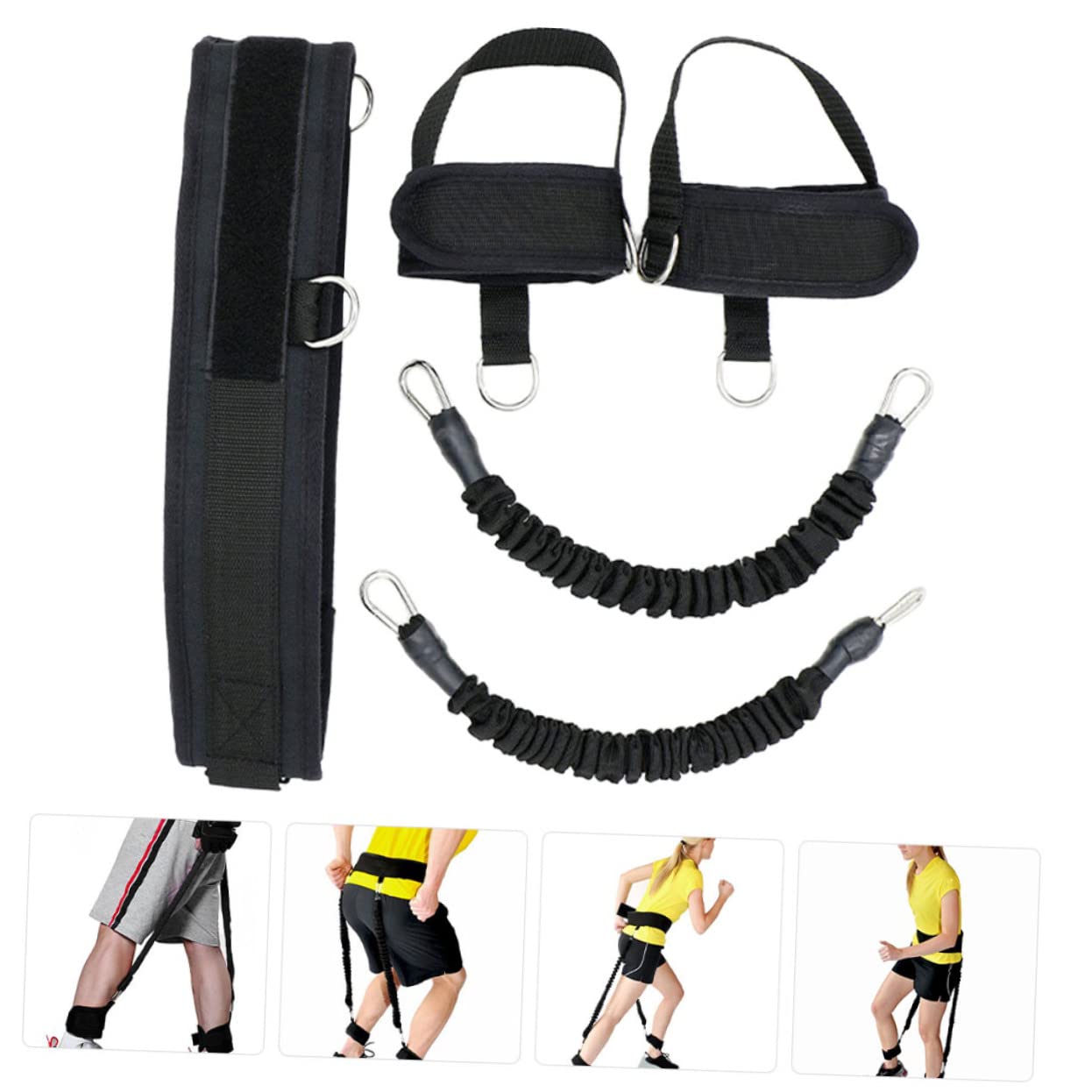 Bandas de Resistencia para Tobillo y Entrenamiento de Piernas, Accesorio Portátil de Fitness, Bandas Elásticas Negras para Ejercicio en Casa y Gimnasio, Kit de Entrenamiento