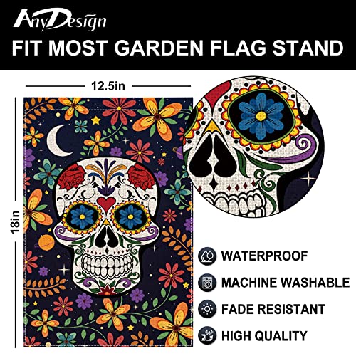 Anydesign Day Of The Dead Garden Flag Floral Skull Welcome Yard Flag Double-Sided Mexican Flower Skull Vertical Garden Flag For Dia De Los Muertos Outdoor Patio Decoration, 12.5 X 18 Inch #TOP2