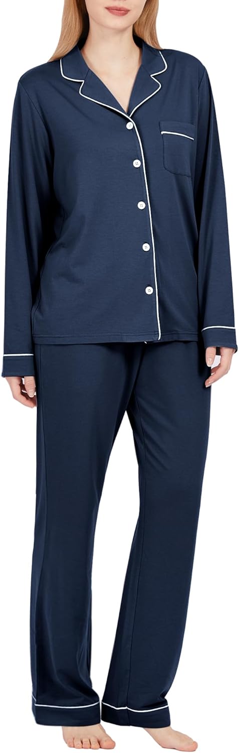 BAMBOO COOL Pajamas Set for Women Comfy Lounge Set Button Down Sleepwear Long Sleeve Pj Set