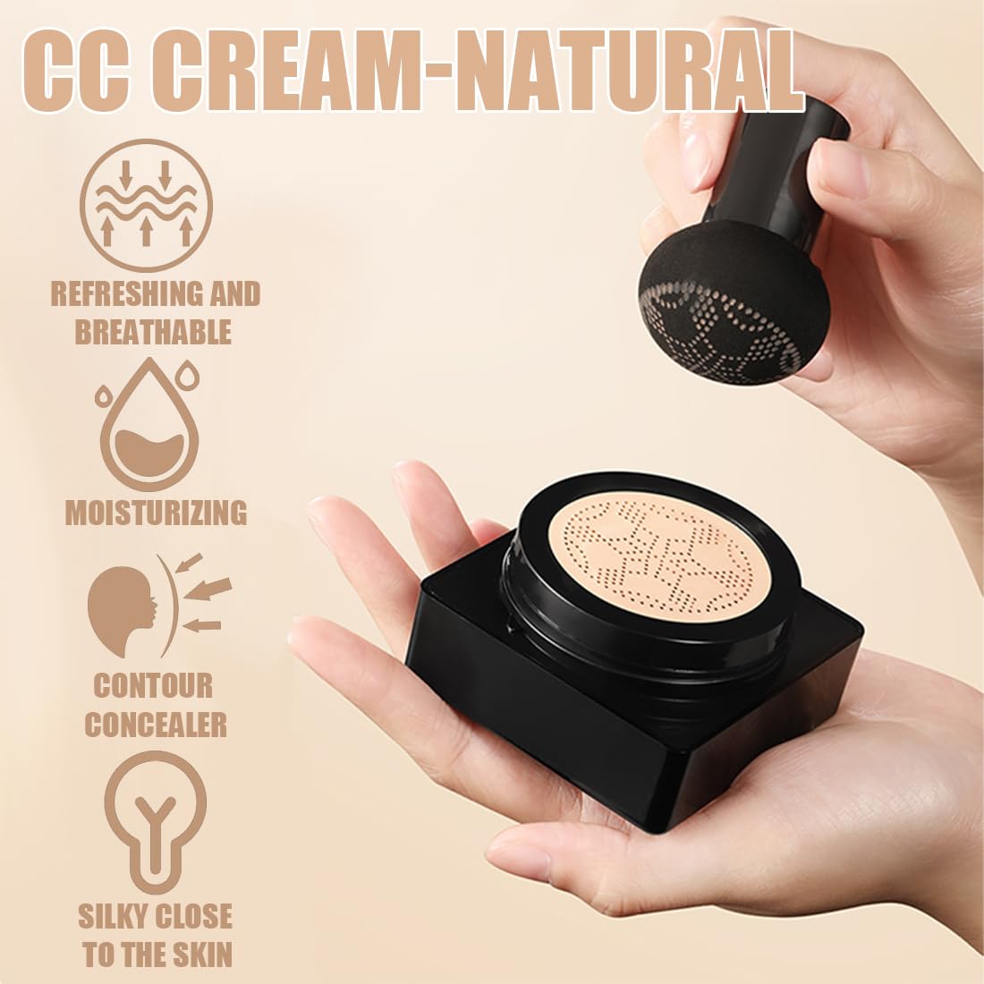 CC Cream Air Cushion Foundation, podkład i gąbka, Mushroom Head Air Cushion CC, krem nawilżający BB, krem rozjaśniający (naturalny)