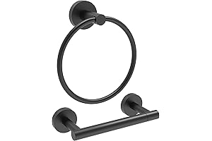 Matte Black Stylish 2 Pc Bathroom Towel Bar & Toilet Paper Holder Set