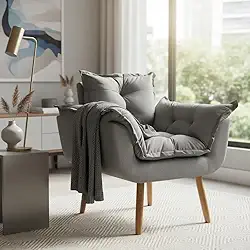 Poltrona Alice Decorativa Para Sala Cadeira Reforçada Para Recepção Manicure Clínica Sala De Espera Consultório Escritório Pé Castanho - Clique & Decore (Cinza)