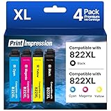 822XL Ink Cartridges Remanufactured Replacement for 822XL Ink Cartridges Combo Pack for 822 XL Use with Workforce Pro WF-3820 WF-4820 WF-4830 WF-3823 WF-4834 (Black Cyan Magenta Yellow)