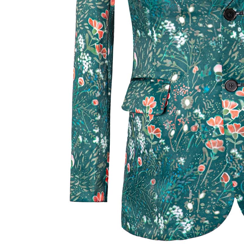 HBDesign Men's Flat Lapel Neckline Green Print 2 Button Suit 4 Piece3