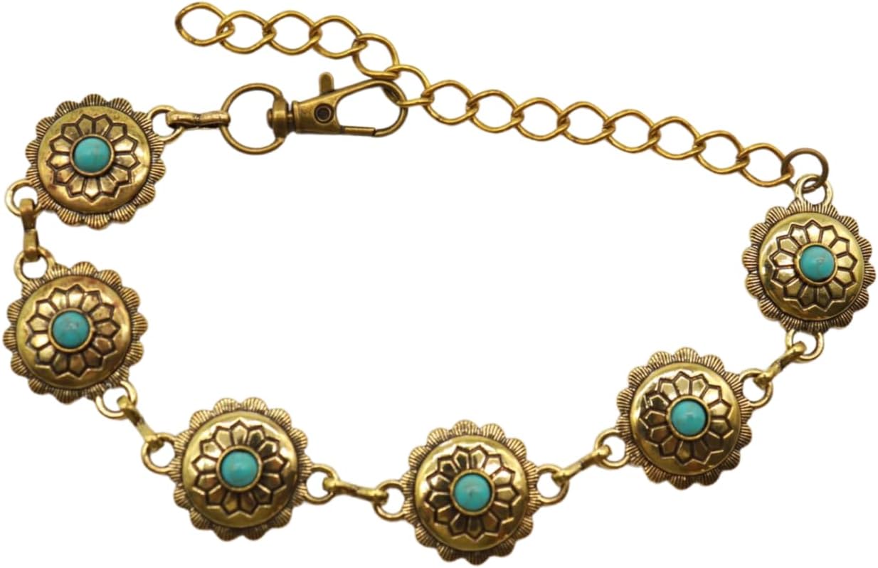 Trendy Fashion Jewelry Women Western Boot Chain Bracelet Metal Shoe Turquoise Blue Flower Charm Anklet Gold SET Handmade In USA BC177
