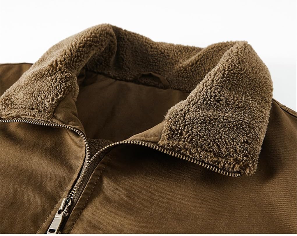 Men Warm Casual Thicker Jacket Washed Long Sleeve Jacket Lined Cotton Coat