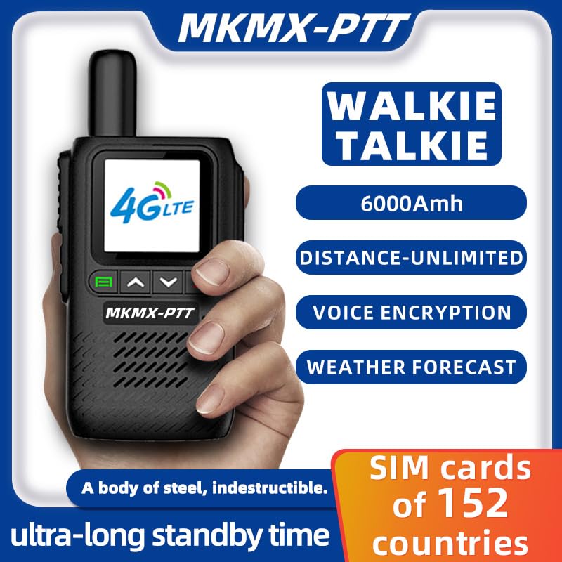 MKMX-PTT Walkie Talkie 4G LTE Szyfrowanie Głosu 6000mAh Kompatybilny z Kartami SIM 152 Krajów Prognoza Pogody Wysokiej Jakości Dźwięk Czarny (1)
