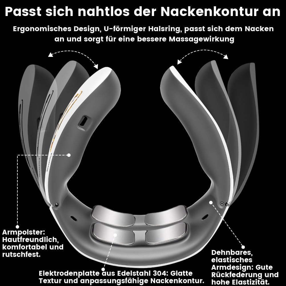 11-in-1 EMS Nackenmassagegerät mit Wärme, Kabelloses Massagegerät für Nacken und Schulter, 6 Modi, 9 Intensitätsstufen, Tragbar für Zuhause, Büro und Reise (B)