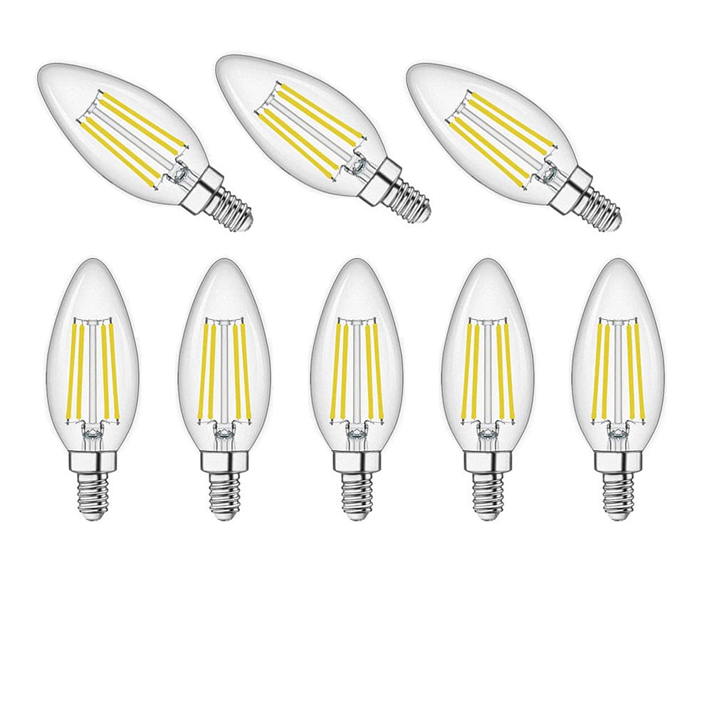 ZYUJIA E14 LED Candle Bulbs,C35 Small Screw Candelabra LED Light Bulbs Not Dimmable Cool White 6500K 6W Filament Bulb (Equivalent to 60W)8 Packs