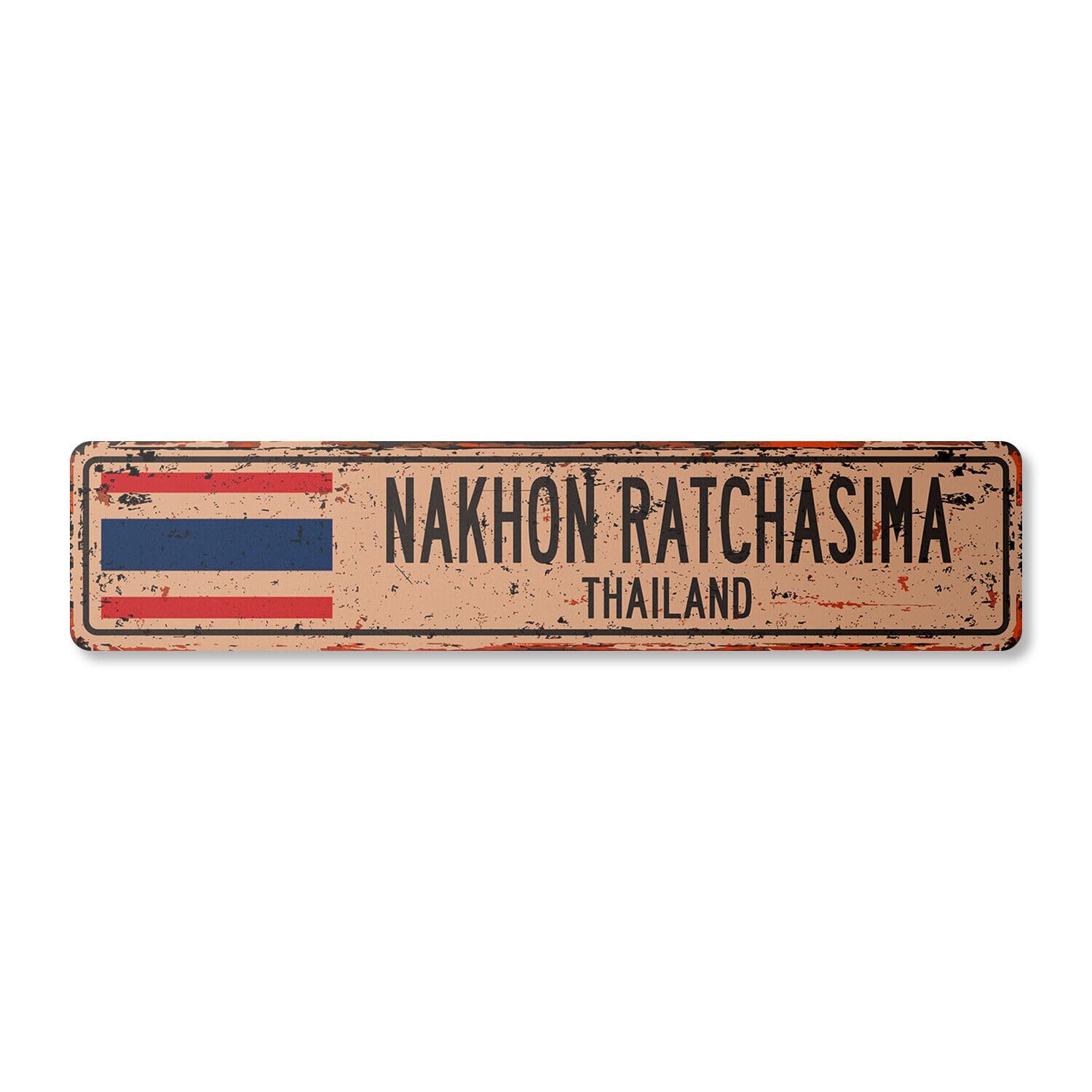 NAKHON RATCHASIMA THAILAND Vintage Street Sign Thai flag city country rustic
