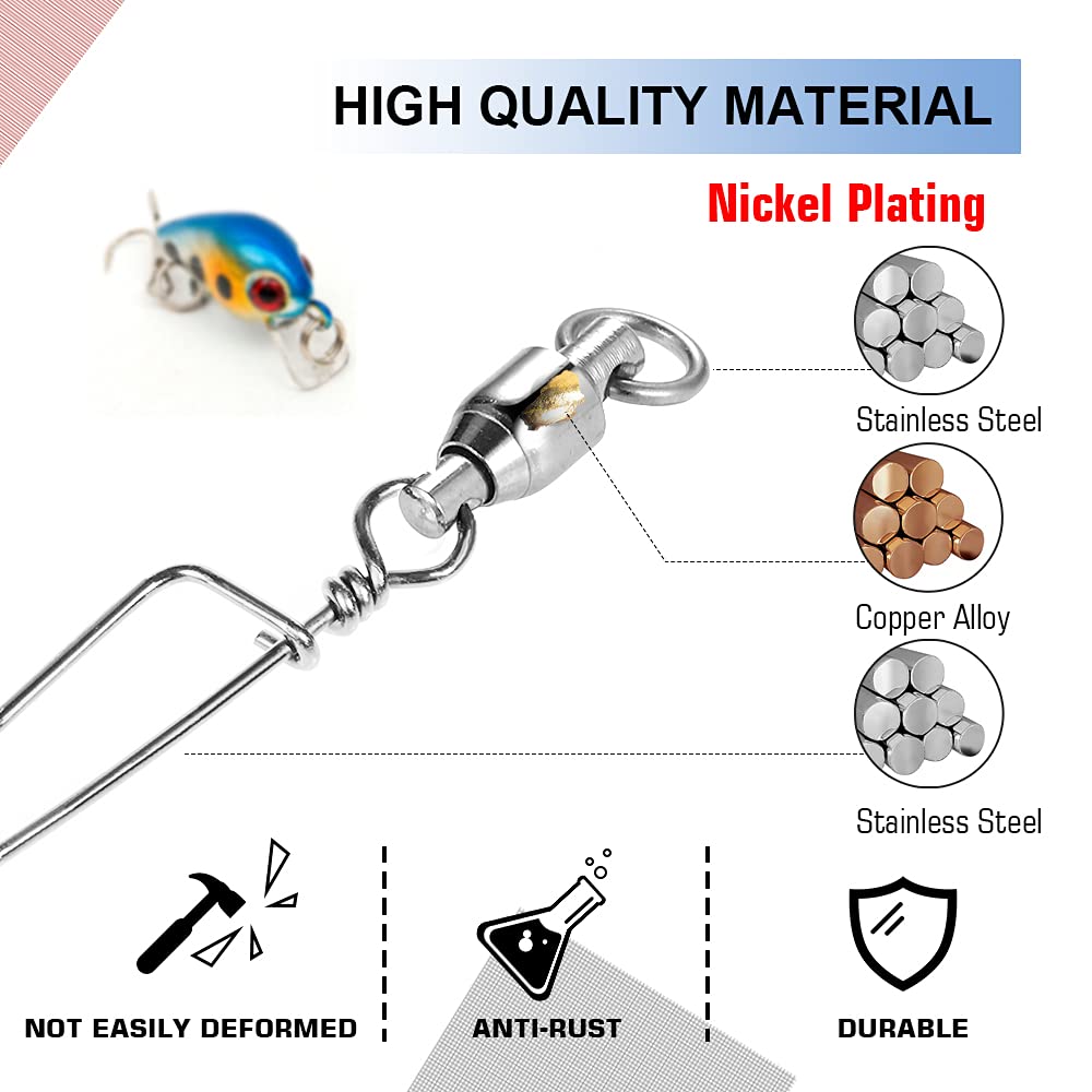 Atibin Girelle per cuscinetti da pesca a scatto in acqua salata in acciaio inox con chiusura a scatto girevole in acciaio per pesca rapida e connettore d'acqua dolce 50 pezzi 44,5 kg