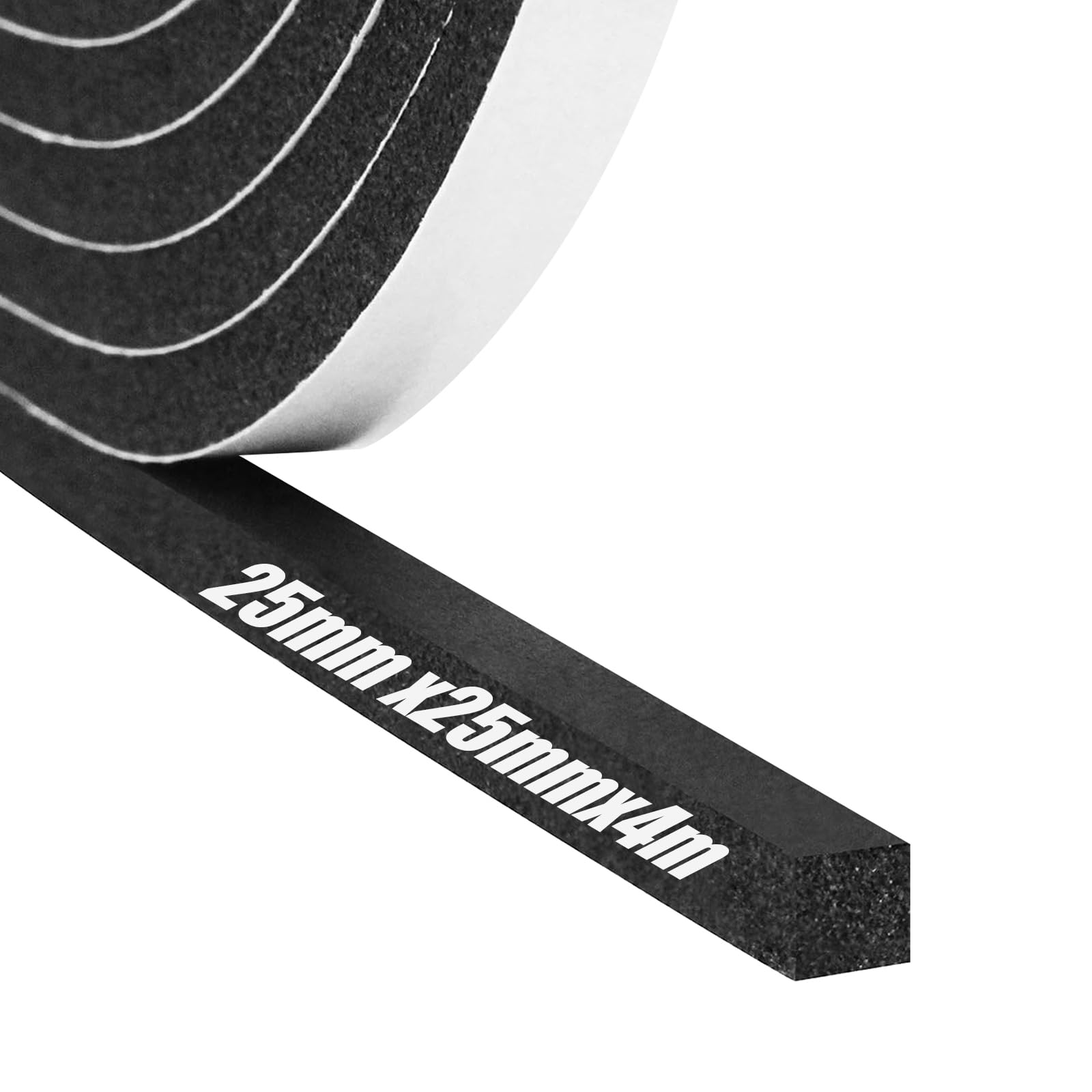 Foam Insulation Tape Self Adhesive, 25mm(W) x25mm(T) x4m(L) Weather Stripping for Doors and Windows,Sound Proof Soundproofing Door Seal,Weatherstrip,Cooling,Air Conditioning Seal Strip