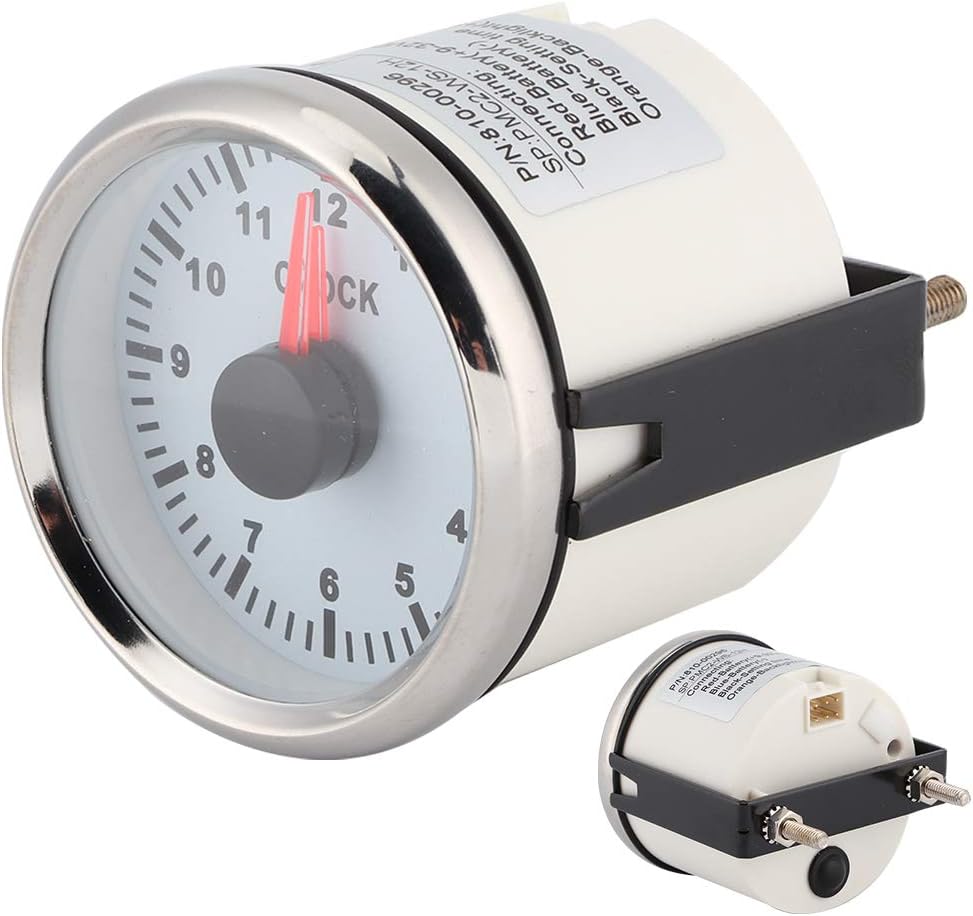 2in Universal 0 12 Hourmeter Clock Instrument Panel Gauges Display Red Backlight 12V 24V for Car Boat Yacht Automotive Clocks The of Low Power Consumption Long Life and high pr (White)