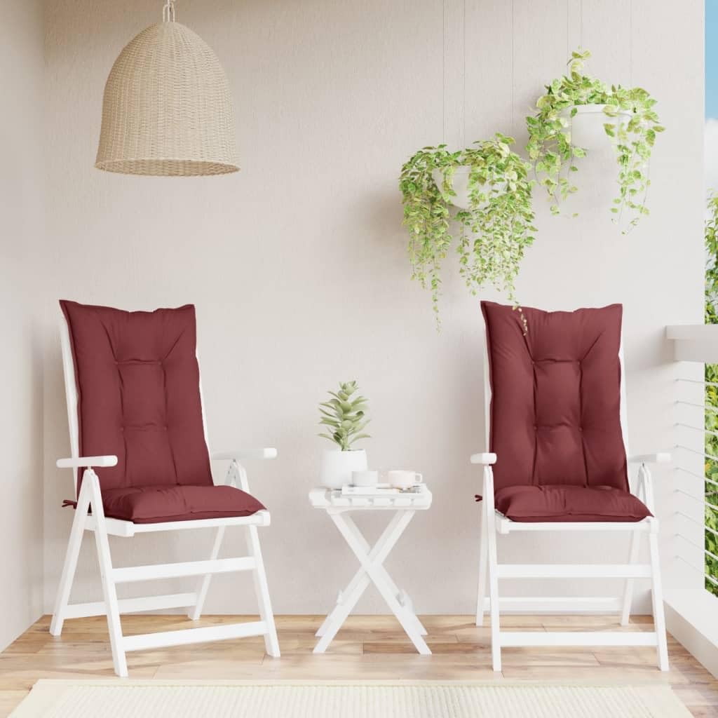 Cuscini Sedia Schiena Alta Rosso Vino Mélange 120x50x7 cm con Imbottitura Morbida, Antiscivolo con Laccetti e Fascia Elastico per Sedie da Giardino, Ufficio, Interno, 2 Pezzi