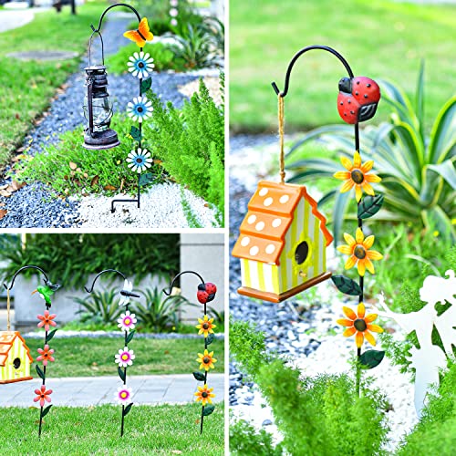 Sungmor Decorative Garden Stakes - Flower & Insect Decor Shepherd Hook - 4Pc Pack, 29 Inch - Outdoor Garden Lawn Ornament - Hangers For Planter, Solar Lights, Lanterns, Lamps #TOP3