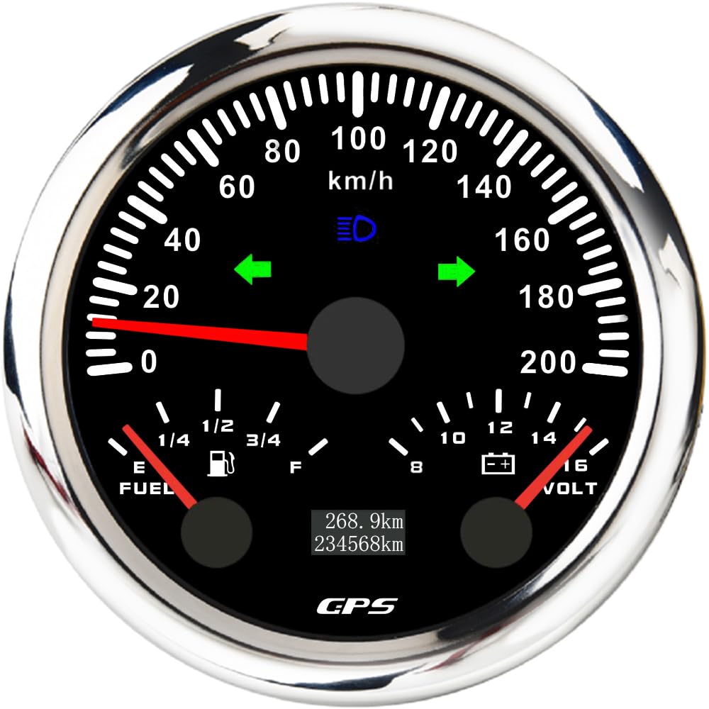 ELING 85mm Car Boat Motorcycle Speedometer GPS 200km/h Fuel Level Gauge 0-190ohm 240-33ohm Voltmeter 12V with Tripmeter Odometer