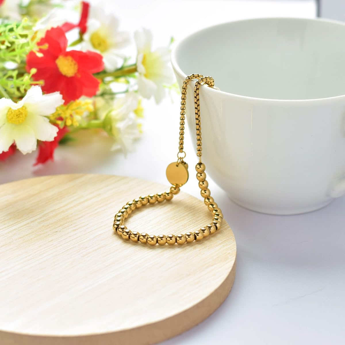 Silvershake SueBue 18K Yellow Gold Plated Stainless Steel Trendy Bead Balls 6 to 7.5 Inch Adjustable Bracelet Jewelry for Women - Image 4