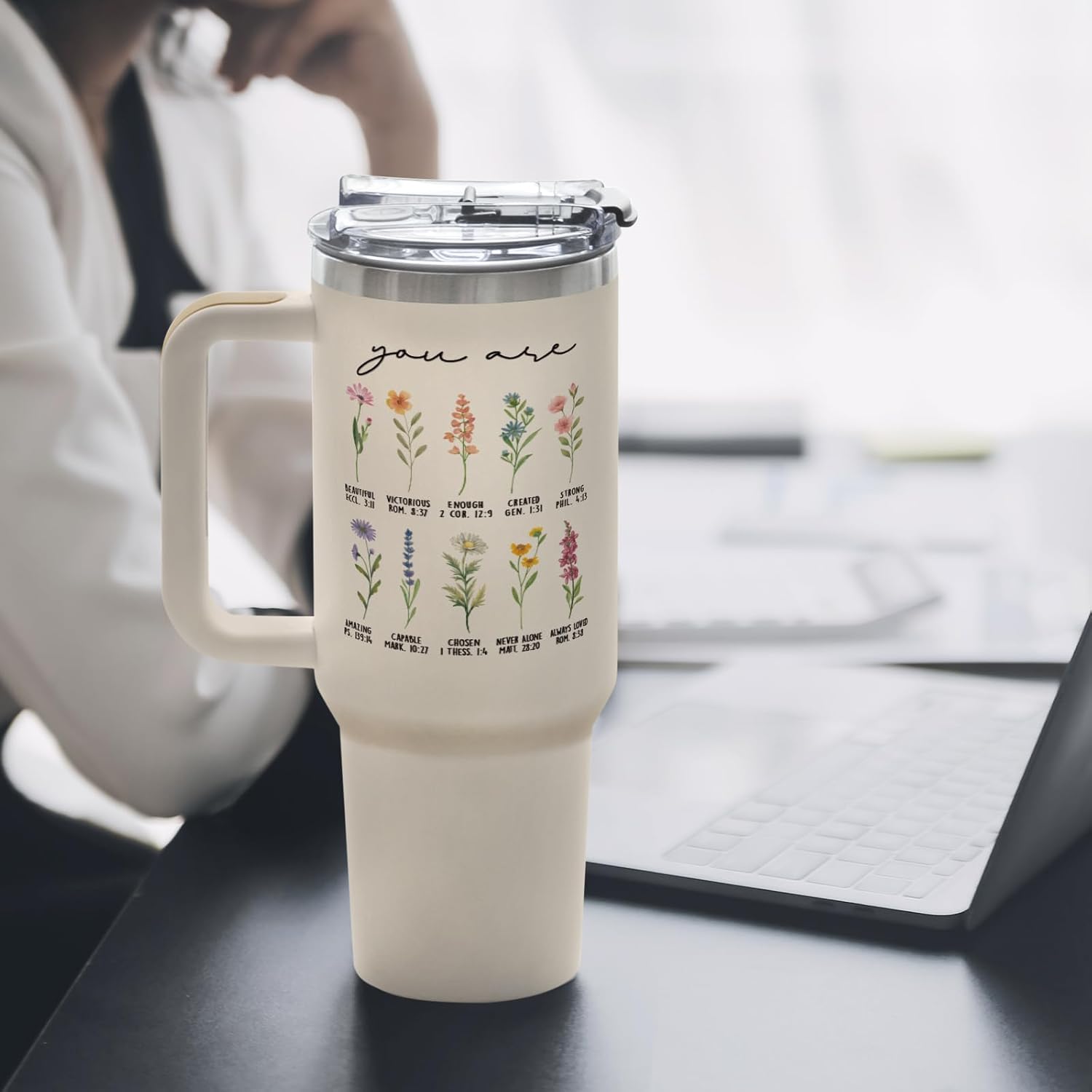 Afterprints Christian Gifts for Women, 40oz Stainless Steel Tumbler with Handle & Straw - Inspirational Bible Verses, Double Wall Insulated Cup, Christmas Birthday Religious Gifts for Friends Sister - Image 8