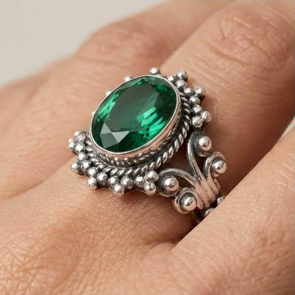 JEWELOPORIUM Boho Handmade Jewelry Natural Gemstone Labradorite, Turquoise, Moonstone, Rose Quartz Oval 925 Sterling Silver Overlay Ring For Women