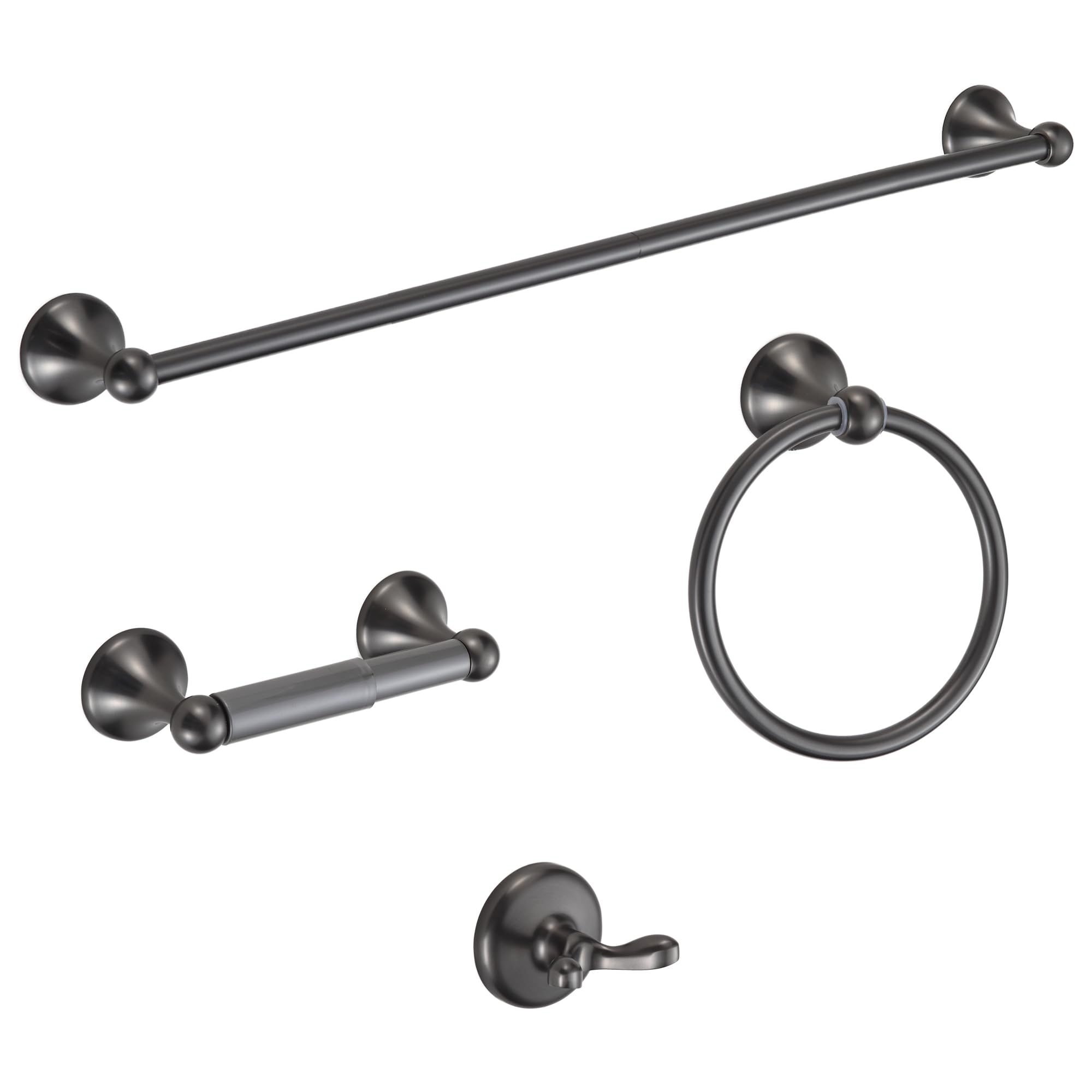 BGL Badezimmer-Zubehör-Set, galvanisiert, Wandmontage, verstellbare Handtuchstange, Bademantelhaken, Toilettenpapierhalter, Handtuchring, 4-teilig, glänzendes Grau