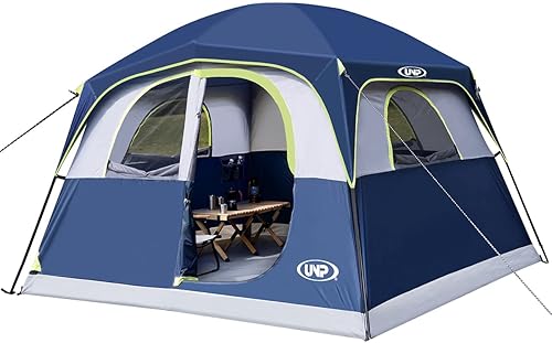 Miniatura 8 de UNP Tiendas de campaña impermeables para 6 personas, resistentes al viento, fácil instalación, tienda de campaña familiar de doble capa con 1 puerta