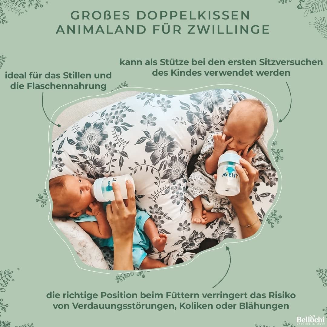 Bellochi Growing in style Stillkissen Zwillinge, Stillkissen XXL, Nursing Pillow - Schwangerschaftskissen, Stillkissen groß, Stillhörnchen Baby - Multifunktionale Zwillingsstillkissen Lux