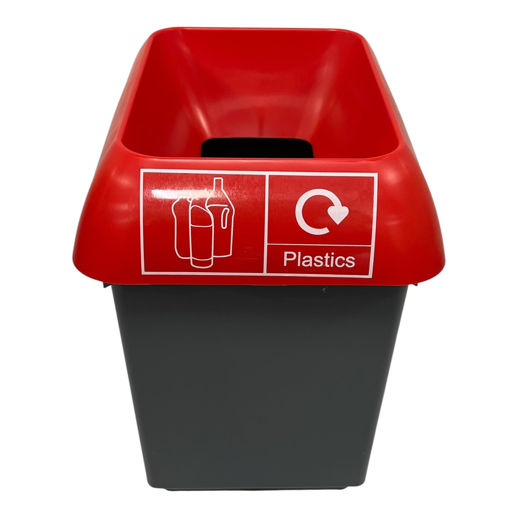 Chabrias 30 Litre Red Lid & Plastics Logo Recycling Bin – UK Made 100% Recycled Plastic Colour Coded Simpler Recycling Options