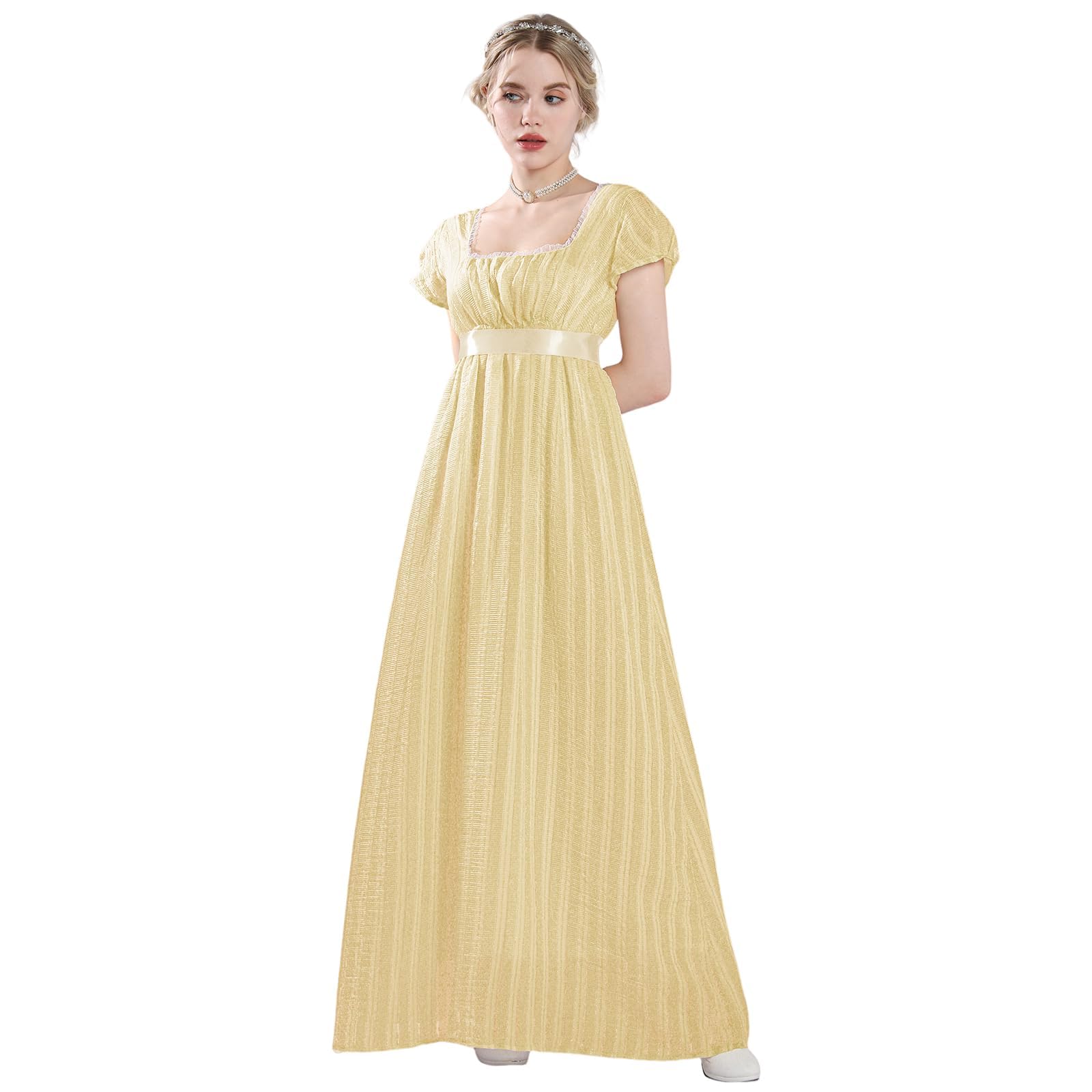 CR ROLECOS Bridgerton Robe Régence victorienne pour femmes, bouffante, avec gants, pour le bal