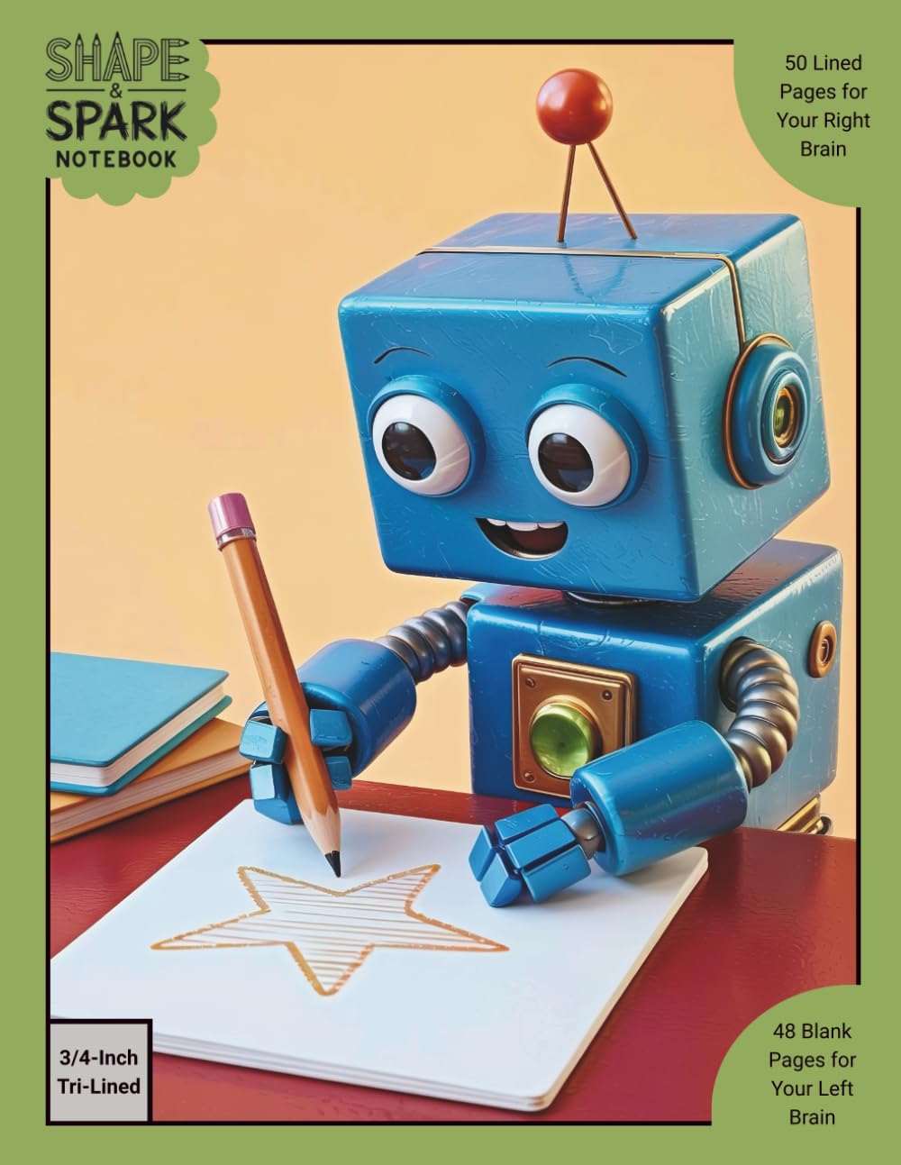 Shape & Spark Notebook: Alternating 3/4-Inch Tri-Lined and Blank Pages for Guided Handwriting Practice and Imaginative Thinking (Robot Art)