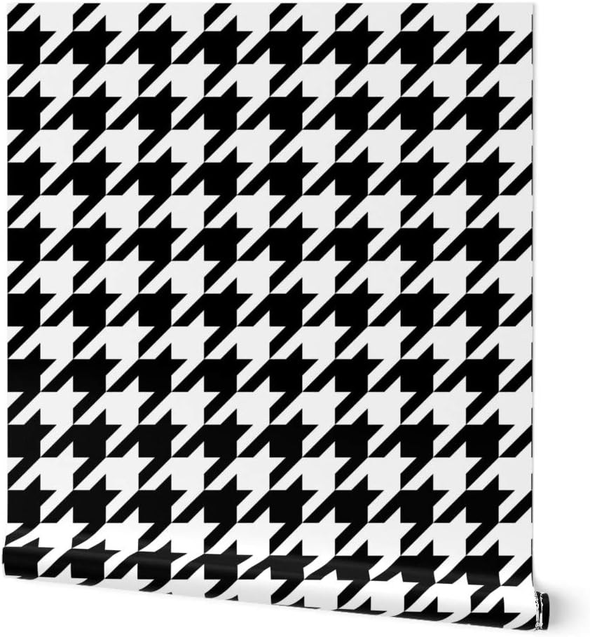Peel & Stick Wallpaper Swatch - Inch Black White Houndstooth Custom Removable Wallpaper by Spoonflower