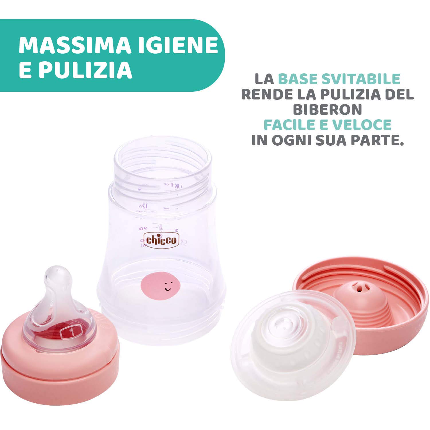 Chicco Perfect 5 Biberon Anticolica, Bimba, 150 ml, Silicone, 1 Foro, Rosa