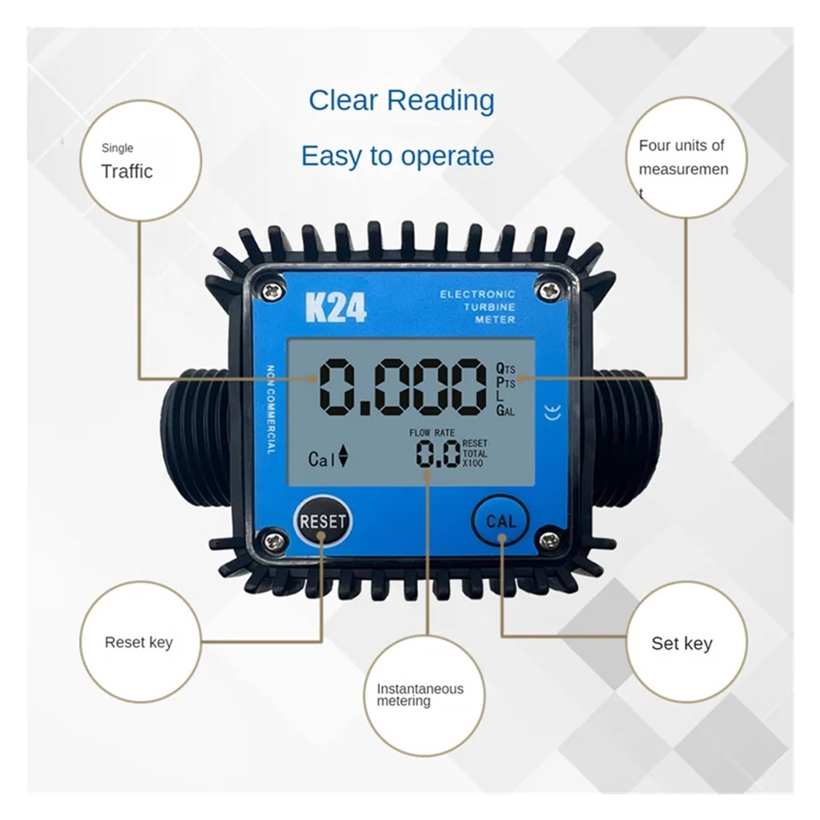 Caudalímetro de líquido G1/4 G1 con pantalla digital LCD, 0,2-10 l/min, for gasolina, aceite, aceite hidráulico y agua. Lecturas precisas